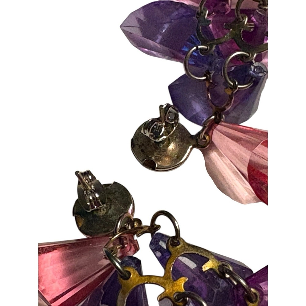 Pink Purple Statement Dangle Earrings Vintage Drop Cha Cha Chunky Translucent - Picture 15 of 15
